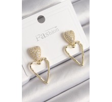 Pirinç Gold Renk Zirkon Taşlı Kalp Model Kadın Küpe - TJ-BKP9782