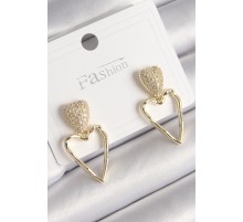 Pirinç Gold Renk Zirkon Taşlı Kalp Model Kadın Küpe - TJ-BKP9782