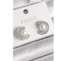 Pirinç Gümüş Renk Zirkon Taşlı Salyangoz Model İnci Detay Kadın Küpe - TJ-BKP9785