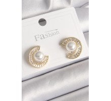 Pirinç Gold Renk Zirkon Taşlı Salyangoz Model İnci Detay Kadın Küpe - TJ-BKP9786