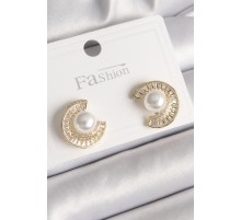 Pirinç Gold Renk Zirkon Taşlı Salyangoz Model İnci Detay Kadın Küpe - TJ-BKP9786