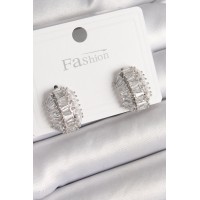 Pirinç Gümüş Renk Zirkon Taşlı Kaplumbağa Kabuğu Model Kadın Küpe TJ-BKP9787