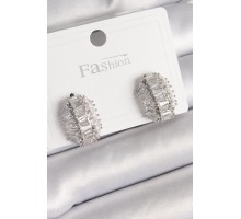 Pirinç Gümüş Renk Zirkon Taşlı Kaplumbağa Kabuğu Model Kadın Küpe - TJ-BKP9787