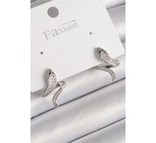 Pirinç Gümüş Renk Zirkon Taşlı Yılan Model Kadın Küpe - TJ-BKP9789