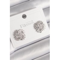 Pirinç Gümüş Renk Zirkon Taşlı Yonca Model Kadın Küpe TJ-BKP9791