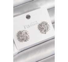 Pirinç Gümüş Renk Zirkon Taşlı Yonca Model Kadın Küpe - TJ-BKP9791