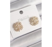 Pirinç Gold Renk Zirkon Taşlı Yonca Model Kadın Küpe - TJ-BKP9792