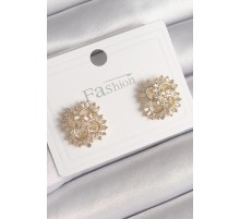 Pirinç Gold Renk Zirkon Taşlı Yonca Model Kadın Küpe - TJ-BKP9792