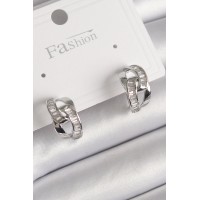 Pirinç Gümüş Renk Zirkon Taşlı Zincir Model Kadın Küpe TJ-BKP9793