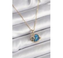 316L Çelik Gold Renk Zincir Zirkon Taşlı Detaylı Mavi Simli Gezegen Model Yıldız Detay Kadın Kolye - TJ-BKO9579