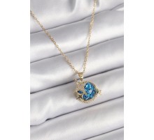 316L Çelik Gold Renk Zincir Zirkon Taşlı Detaylı Mavi Simli Gezegen Model Yıldız Detay Kadın Kolye - TJ-BKO9579