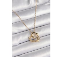 316L Çelik Gold Renk Zincir Zirkon Taş Detaylı Kalp Model Sonsuzluk Detay Kadın Kolye - TJ-BKO9583