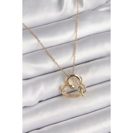 316L Çelik Gold Renk Zincir Zirkon Taş Detaylı Kalp Model Sonsuzluk Detay Kadın Kolye TJ-BKO9583