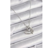 316L Çelik Gümüş Renk Zincir Zirkon Taş Detaylı Kalp Model Sonsuzluk Detay Kadın Kolye - TJ-BKO9584