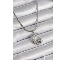 316L Çelik Gümüş Renk İtalyan Zincir Zirkon Taşlı Halil Figür Kalp Detay Kadın Kolye - TJ-BKO9590