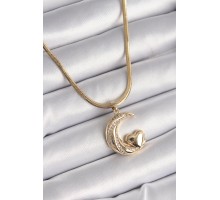 316L Çelik Gold Renk Çelik İtalyan Zincir Zirkon Taşlı Halil Figür Kalp Detay Kadın Kolye - TJ-BKO9591