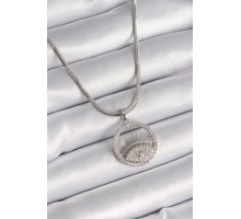 316L Çelik Gümüş Renk İtalyan Zincir Zirkon Taşlı Göz Model Kadın Kolye - TJ-BKO9592