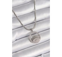 316L Çelik Gümüş Renk İtalyan Zincir Zirkon Taşlı Göz Model Kadın Kolye - TJ-BKO9592