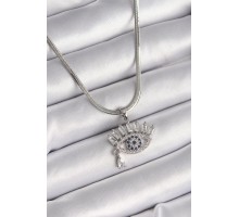 316L Çelik Gümüş Renk İtalyan Zincir Zirkon Taşlı Göz Model Kadın Kolye - TJ-BKO9598