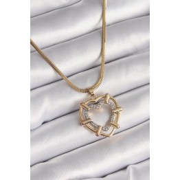 316L Çelik Gold Renk İtalyan Zincir Mix Renk Zirkon Taşlı Kalp Model Kadın Kolye TJ-BKO9601