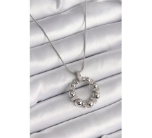 316L Çelik Gümüş Renk Zincir Zirkon Taş Detaylı Bombeli Halka Model Kadın Kolye - TJ-BKO9604