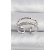 Pirinç Gümüş Renk Zirkon Taşlı Kadın Yüzük - TJ-BYK3491