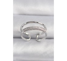 Pirinç Gümüş Renk Zirkon Taşlı Kadın Yüzük - TJ-BYK3491