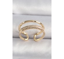 Pirinç Gold Renk Zirkon Taşlı Kadın Yüzük - TJ-BYK3492