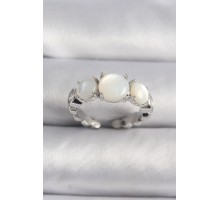 Pirinç Gümüş Renk Zirkon Taş Detaylı Beyaz Sedefli VIP Seri Kadın Yüzük - TJ-BYK3503