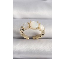 Pirinç Gold Renk Zirkon Taş Detaylı Beyaz Sedefli VIP Seri Kadın Yüzük - TJ-BYK3504