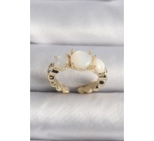 Pirinç Gold Renk Zirkon Taş Detaylı Beyaz Sedefli VIP Seri Kadın Yüzük - TJ-BYK3504