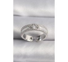 Pirinç Gümüş Renk Zirkon Taşlı Yıldız İşleme VIP Seri Kadın Yüzük - TJ-BYK3509