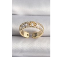 Pirinç Gold Renk Zirkon Taşlı Yıldız İşleme VIP Seri Kadın Yüzük - TJ-BYK3510