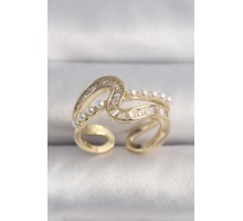 Pirinç Gold Renk Zirkon Taşlı İnci Detay VIP Seri Kadın Yüzük - TJ-BYK3512