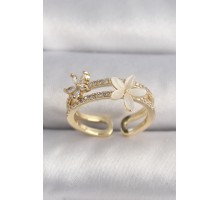 Pirinç Gold Renk Zirkon Taşlı Çiçek Model VIP Seri Kadın Yüzük - TJ-BYK3514