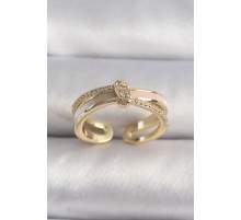 Pirinç Gold Renk Zirkon Taşlı Düğüm Model VIP Seri Kadın Yüzük - TJ-BYK3516