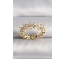 Pirinç Gold Renk Zirkon Taşlı Çiçek Model VIP Seri Kadın Yüzük - TJ-BYK3518