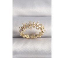 Pirinç Gold Renk Zirkon Taşlı Çiçek Model VIP Seri Kadın Yüzük - TJ-BYK3518