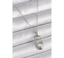 316L Çelik Gümüş Renk Zincir Beyaz Kedi Göz Model Kadın Kolye - TJ-BKO9612