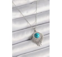 316L Çelik Gümüş Renk Zincir Mavi Boncuklu Zirkon Taşlı Kadın Kolye - TJ-BKO9617