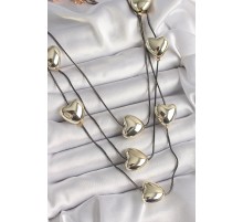 Pirinç Füme Renk Zincir 3D Gold Renk Kalp Model Kadın Kolye - TJ-BKO9618