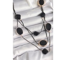 Pirinç Siyah Renk Zincir Kristal Taşlı Kadın Kolye - TJ-BKO9619