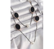 Pirinç Siyah Renk Zincir İnci Detaylı Çoklu Kadın Kolye - TJ-BKO9621