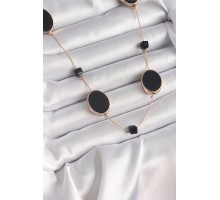 Pirinç Gold Renk Siyah Renk Oval Siyah Küp Detay Kadın Kolye - TJ-BKO9625