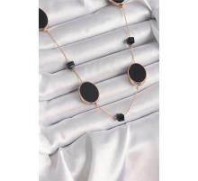 Pirinç Gold Renk Siyah Renk Oval Siyah Küp Detay Kadın Kolye - TJ-BKO9625