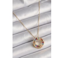 316L Çelik Gold Renk Zincir Renkli Zirkon Taşlı Xoxo Model Kadın Kolye - TJ-BKO9628