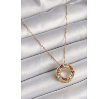 316L Çelik Gold Renk Zincir Renkli Zirkon Taşlı Xoxo Model Kadın Kolye - TJ-BKO9628