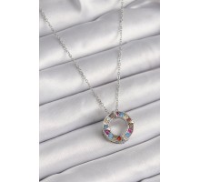 316L Çelik Gümüş Renk Zincir Renkli Zirkon Taşlı Xoxo Model Kadın Kolye - TJ-BKO9629