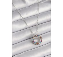 316L Çelik Gümüş Renk Zincir Renkli Zirkon Taşlı Xoxo Model Kadın Kolye - TJ-BKO9629