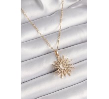 316L Çelik Gold Renk Zincir Renkli Zirkon Taşlı Sedefli Ay İşleme Detay Kadın Kolye - TJ-BKO9630